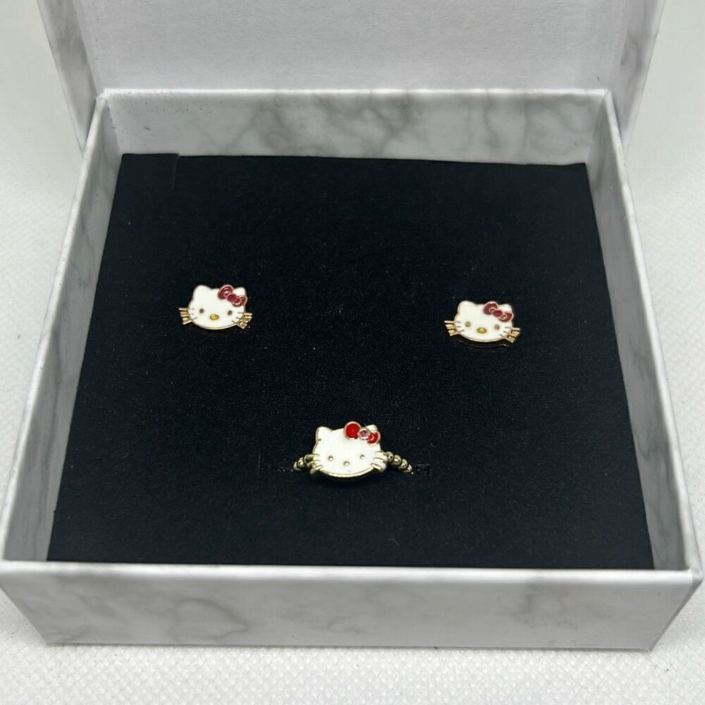 Hello Kitty Earrings & Adjustable Ring